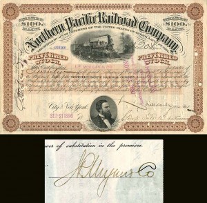 Northern Pacific Railroad Co. signed by John Pierpont Morgan Jr. - Autograph Stock Certificate
